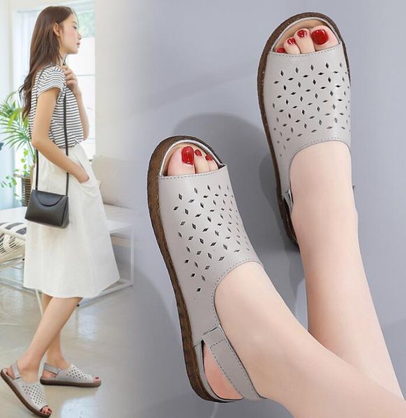 2021 summer new hollow hole shoes cowhide soft-soled sandals casual flat-bottomed ladies sandals, Black
2021 summer new hollow hole shoes cowhide soft-soled sandals casual flat-bottomed ladies sandals, Black