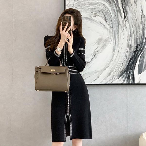 casual dresses high waist split knit dress women's 2021 autumn winter sweater elegant office lady black bottom slim pencil vestidos, Black;gray
casual dresses high waist split knit dress women's 2021 autumn winter sweater elegant office lady black bottom slim pencil vestidos, Black;gray