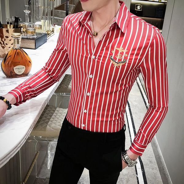men's casual shirts fashion striped shirt men long sleeve camisa designer streetwear social slim fit dress clothes blouses homme, White;black
men's casual shirts fashion striped shirt men long sleeve camisa designer streetwear social slim fit dress clothes blouses homme, White;black