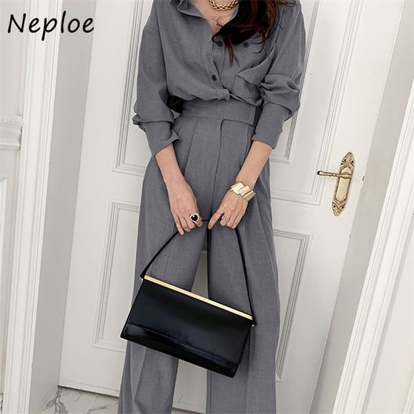 work style ol 2 pcs women set turn down collar long sleeve shirt + high waist hip straight pants solid suit spring 210422, White
work style ol 2 pcs women set turn down collar long sleeve shirt + high waist hip straight pants solid suit spring 210422, White