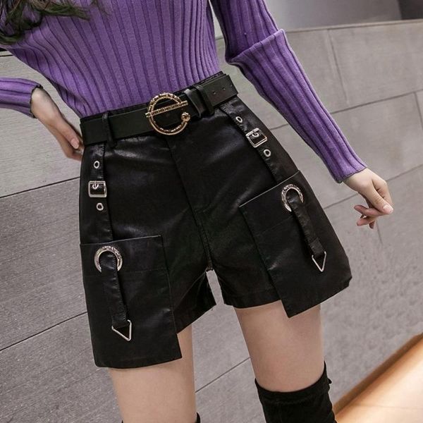 women's shorts women autumn winter high waist pu leather black slim wide leg pantalon femme spodnie damskie y93, White;black
women's shorts women autumn winter high waist pu leather black slim wide leg pantalon femme spodnie damskie y93, White;black