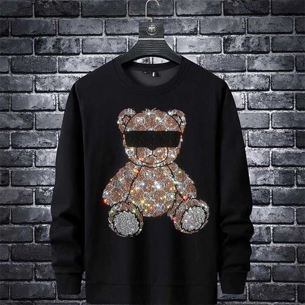 men bear rhinestones hoodie sweatshirt fashion streetwear full pullover hoodie slim rib o neck cotton mens autumn clothes 220114, Black
men bear rhinestones hoodie sweatshirt fashion streetwear full pullover hoodie slim rib o neck cotton mens autumn clothes 220114, Black