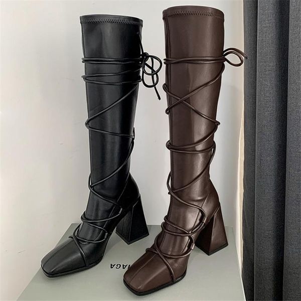 boots women square-toed knee high autumn winter microfiber shoes ladies cross-tied heels long stovepipe straps stretch, Black
boots women square-toed knee high autumn winter microfiber shoes ladies cross-tied heels long stovepipe straps stretch, Black