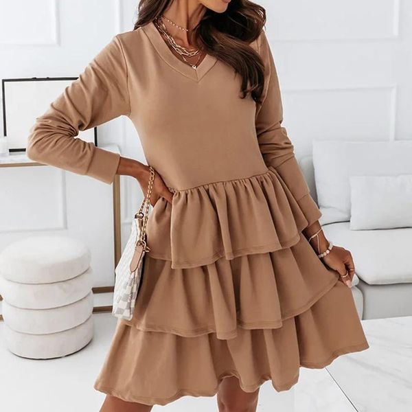 casual dresses autumn v-neck ruffle solid women dress elegant female long sleeve black party spring vestidos 2021 fashion, Black;gray
casual dresses autumn v-neck ruffle solid women dress elegant female long sleeve black party spring vestidos 2021 fashion, Black;gray