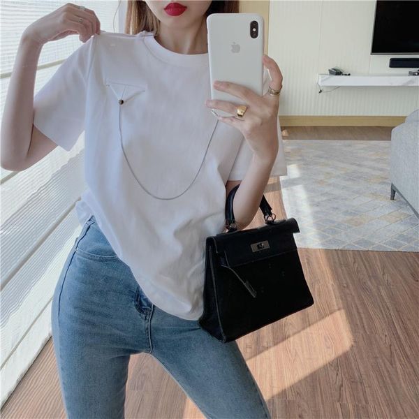 summer dress casual fashion pure color all-match chain decorative short-sleeved t shirt show thin women's t-shirt, White
summer dress casual fashion pure color all-match chain decorative short-sleeved t shirt show thin women's t-shirt, White