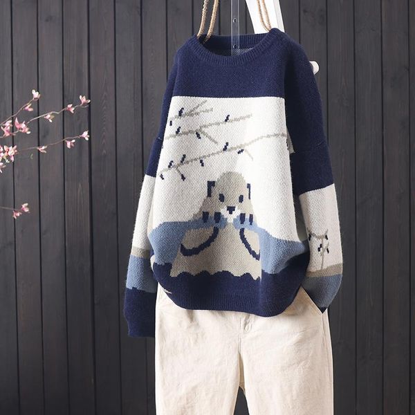 women's sweaters autumn and winter fashion loose round neck long sleeve pullover cartoon embroidery knitted women casual sweater, White;black
women's sweaters autumn and winter fashion loose round neck long sleeve pullover cartoon embroidery knitted women casual sweater, White;black