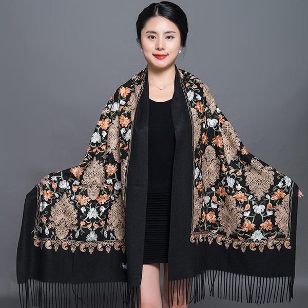 scarves cashmere-like women scarf winter warm embroidery shawls and wraps wool pashmina long female foulard thicken blanket, Blue;gray
scarves cashmere-like women scarf winter warm embroidery shawls and wraps wool pashmina long female foulard thicken blanket, Blue;gray