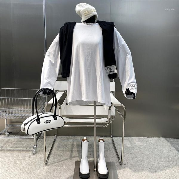 women's t-shirt brand original design 2021 simple casual loose fashion label letter long sleeve korean basic round neck top, White
women's t-shirt brand original design 2021 simple casual loose fashion label letter long sleeve korean basic round neck top, White