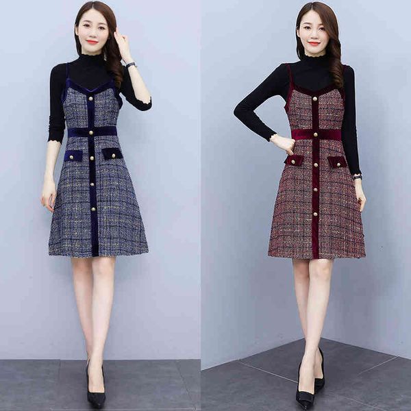 party dresses fashion plaid woolen suspender dress women base sweater 2 piece set pocket button autumn temperament clothes l6nl, White;black
party dresses fashion plaid woolen suspender dress women base sweater 2 piece set pocket button autumn temperament clothes l6nl, White;black