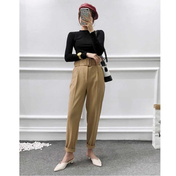 european and american style pleated multicolor harem pants casual solid color feet women with belt 210706, Black;white
european and american style pleated multicolor harem pants casual solid color feet women with belt 210706, Black;white