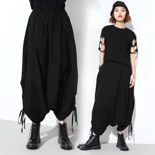 17815# new lantern elastic waist loose large trendy women's solid color low crotch casual pants, Black;white
17815# new lantern elastic waist loose large trendy women's solid color low crotch casual pants, Black;white