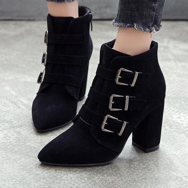boots autumn fashion high heel pointed waterproof platform booties short metal belt buckle scrub women's sy590, Black
boots autumn fashion high heel pointed waterproof platform booties short metal belt buckle scrub women's sy590, Black