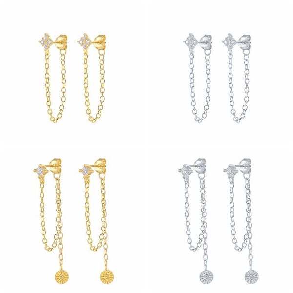 stud aide chain earrings personality 925 sterling silver back hanging cz earring korean dangle brincos women's jewelry, Golden;silver
stud aide chain earrings personality 925 sterling silver back hanging cz earring korean dangle brincos women's jewelry, Golden;silver