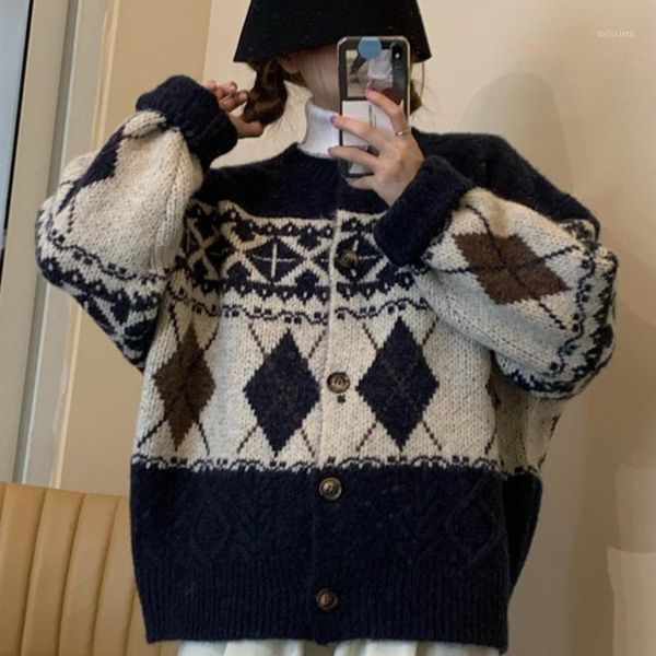 women's knits & tees women fashion cardigan sweater vintage long sleeve female single breasted outerwear chic argyle plaid o neck swea, White
women's knits & tees women fashion cardigan sweater vintage long sleeve female single breasted outerwear chic argyle plaid o neck swea, White