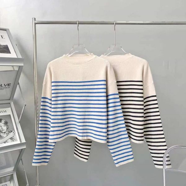 2021 early autumn new stripe contrast navy style sweater women's round neck pullover casual long sleeve bottomed fashion, White;black
2021 early autumn new stripe contrast navy style sweater women's round neck pullover casual long sleeve bottomed fashion, White;black