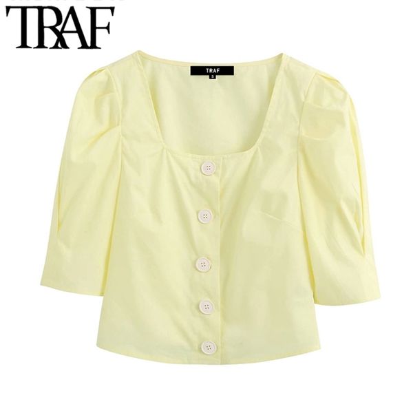 women sweet fashion buttons cropped blouses vintage square collar short sleeve female shirts blusas chic 210507, White
women sweet fashion buttons cropped blouses vintage square collar short sleeve female shirts blusas chic 210507, White