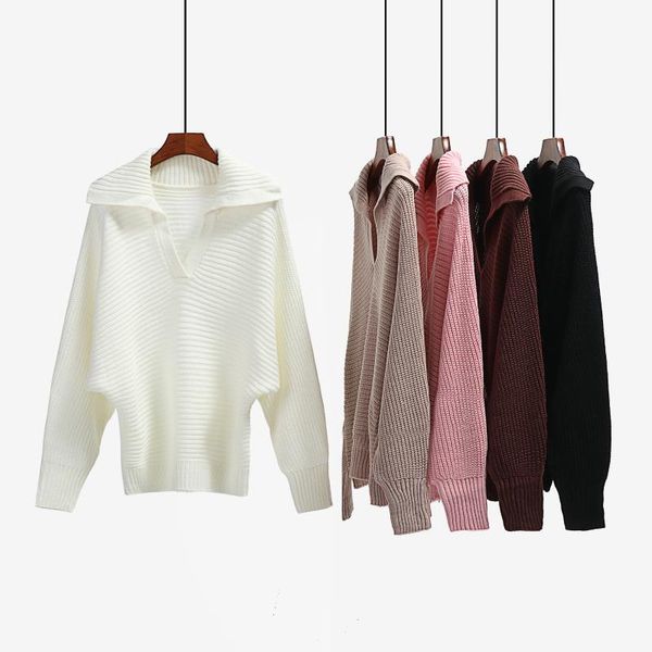 women's sweaters women loose knitted sweater ladies solid color long sleeve v-neck pullover autumn winter clothes, White;black
women's sweaters women loose knitted sweater ladies solid color long sleeve v-neck pullover autumn winter clothes, White;black