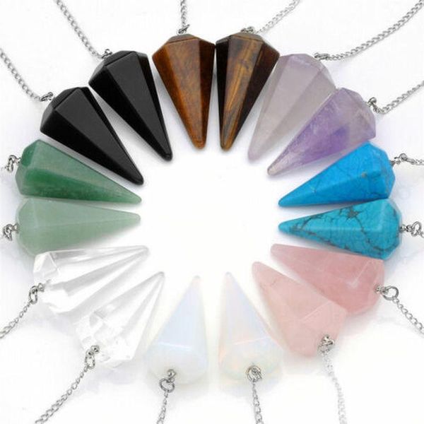 pendant necklaces natural quartz crystal energy healing point reiki chakra cut gemstones necklace hanging decor with metal chain, Silver
pendant necklaces natural quartz crystal energy healing point reiki chakra cut gemstones necklace hanging decor with metal chain, Silver