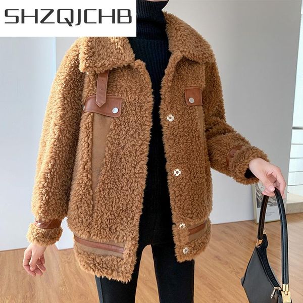 women's fur & faux shzq 2021 winter real coat women vintage short sheep shearling overcoat streetwear 100% wool jackets hiver 991, Black
women's fur & faux shzq 2021 winter real coat women vintage short sheep shearling overcoat streetwear 100% wool jackets hiver 991, Black
