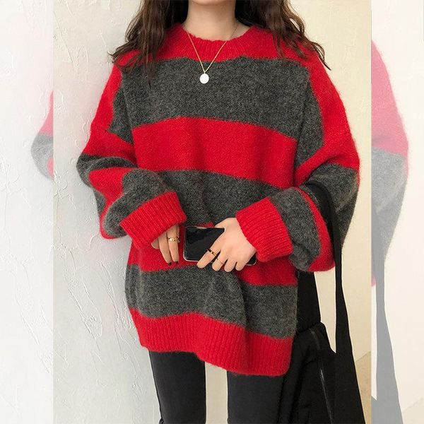 women's sweaters 2021 style for autumn and winter korean-style mid-length lazy wind hit color stripes sweater net red round neck, White;black
women's sweaters 2021 style for autumn and winter korean-style mid-length lazy wind hit color stripes sweater net red round neck, White;black
