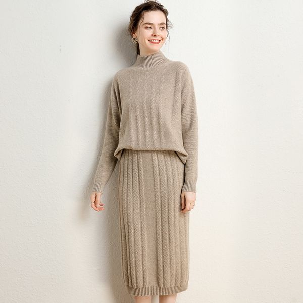dress autumn winter fashion korean women skirt suit two-piece 100% cashmere sweater authentic soft high-quality knit dres, White
dress autumn winter fashion korean women skirt suit two-piece 100% cashmere sweater authentic soft high-quality knit dres, White