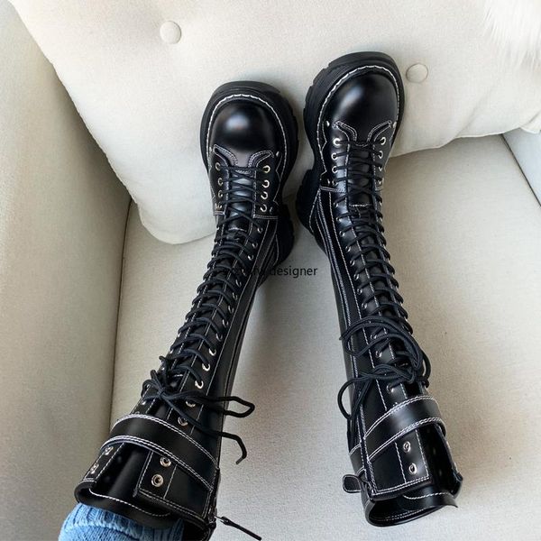 boots genuine leather sewing strappy thick bottom female knee-high british style knight boot motorcycle, Black
boots genuine leather sewing strappy thick bottom female knee-high british style knight boot motorcycle, Black