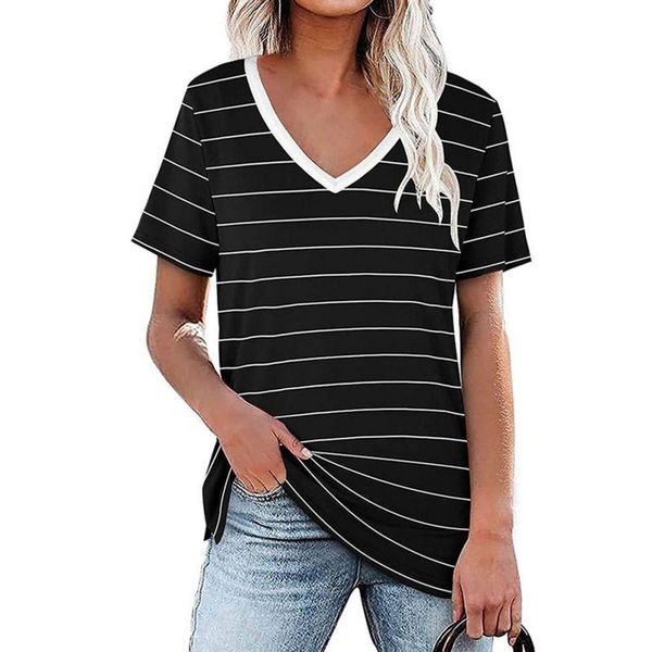 women's t-shirt striped t shirt women v-neck short sleeve summer tee clothes casual loose shirts female ladies, White
women's t-shirt striped t shirt women v-neck short sleeve summer tee clothes casual loose shirts female ladies, White