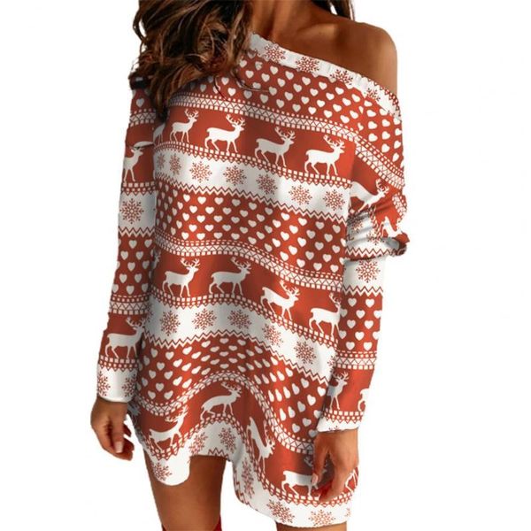 casual dresses women dress christmas elk print mini off shoulder straight loose autumn long sleeve party streetwear, Black;gray 
casual dresses women dress christmas elk print mini off shoulder straight loose autumn long sleeve party streetwear, Black;gray