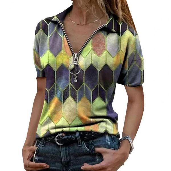 women's t-shirt summer women fashion rhombus print zipper lapel short sleeve comfortable streetwear vestido de muje 2021, White
women's t-shirt summer women fashion rhombus print zipper lapel short sleeve comfortable streetwear vestido de muje 2021, White