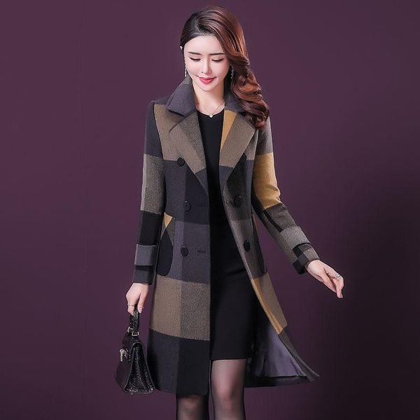 women's wool & blends quilted plus size 2021 winter plaid woolen korean fashion all-match mid-length over-the-knee coat women, Black
women's wool & blends quilted plus size 2021 winter plaid woolen korean fashion all-match mid-length over-the-knee coat women, Black