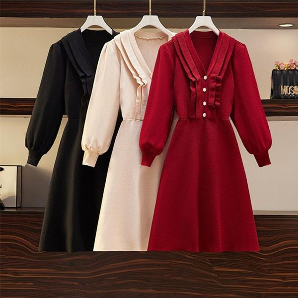 casual dresses jsxdhk autumn winter women v neck knitting dress fashion plus size ruffles lantern sleeve button solid color sweater, Black;gray
casual dresses jsxdhk autumn winter women v neck knitting dress fashion plus size ruffles lantern sleeve button solid color sweater, Black;gray