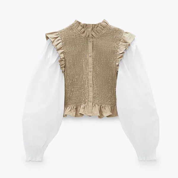 za patchwork shirred cropped shirt women long puff sleeve ruffle smocked elastic female chic button up vintage blouse 210602, White
za patchwork shirred cropped shirt women long puff sleeve ruffle smocked elastic female chic button up vintage blouse 210602, White