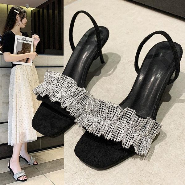 sandals women's open toe high heel sandals, diamond shoes, black, summer, 2021