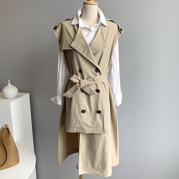 women's trench coats autumn double-breasted women irregular sleeveless vest loose casual long coat with belts ef4u, Tan;black
women's trench coats autumn double-breasted women irregular sleeveless vest loose casual long coat with belts ef4u, Tan;black