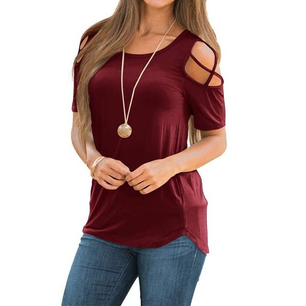women's t-shirt solid color tshirts women summer short sleeve strappy cold shoulder casual female t-shirts a3, White
women's t-shirt solid color tshirts women summer short sleeve strappy cold shoulder casual female t-shirts a3, White