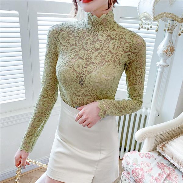 women's blouses & shirts 2021 high-necked floral lace blouse, slim, micro-transparent, versatile high-elastic bottoming shirt, White
women's blouses & shirts 2021 high-necked floral lace blouse, slim, micro-transparent, versatile high-elastic bottoming shirt, White