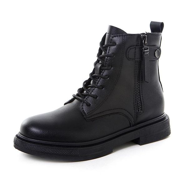 boots women genuine leather platforms men punk motorcycle ankle for, Black