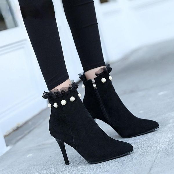 dress shoes 2021 women zipper high heel boots, fashion feminine ankle single boot stiletto pointed suede heels, Black
dress shoes 2021 women zipper high heel boots, fashion feminine ankle single boot stiletto pointed suede heels, Black