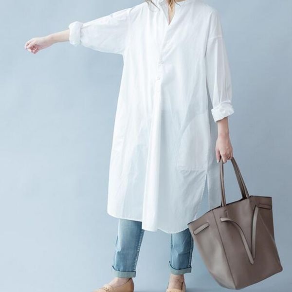 women's blouses & shirts women blouse plus size autumn cotton long solid o-neck split loose white elegant female df309
women's blouses & shirts women blouse plus size autumn cotton long solid o-neck split loose white elegant female df309