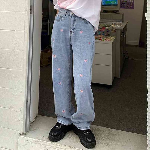 gjbd women's jeans vintage heart shaped embroidery streetwear high waist wide leg pants baggy harajuku straight denim trouser 210809, Blue
gjbd women's jeans vintage heart shaped embroidery streetwear high waist wide leg pants baggy harajuku straight denim trouser 210809, Blue