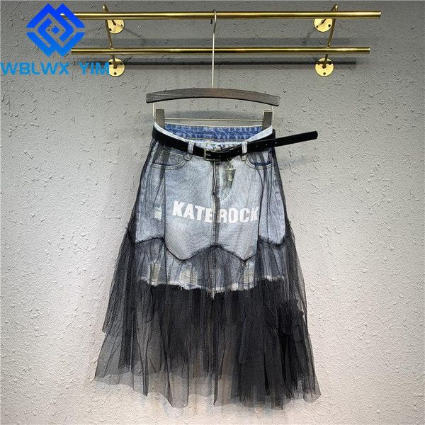 skirts high waist denim skirt women letter print hole fashion irregular mesh splice mid long female summer loose jeans, Black
skirts high waist denim skirt women letter print hole fashion irregular mesh splice mid long female summer loose jeans, Black