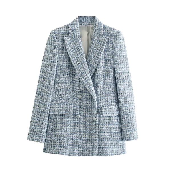 women's suits & blazers bbwm 2021 tweed women vintage light blue plaid long sleeve slim office lady blazer female double breasted stree, White;black
women's suits & blazers bbwm 2021 tweed women vintage light blue plaid long sleeve slim office lady blazer female double breasted stree, White;black