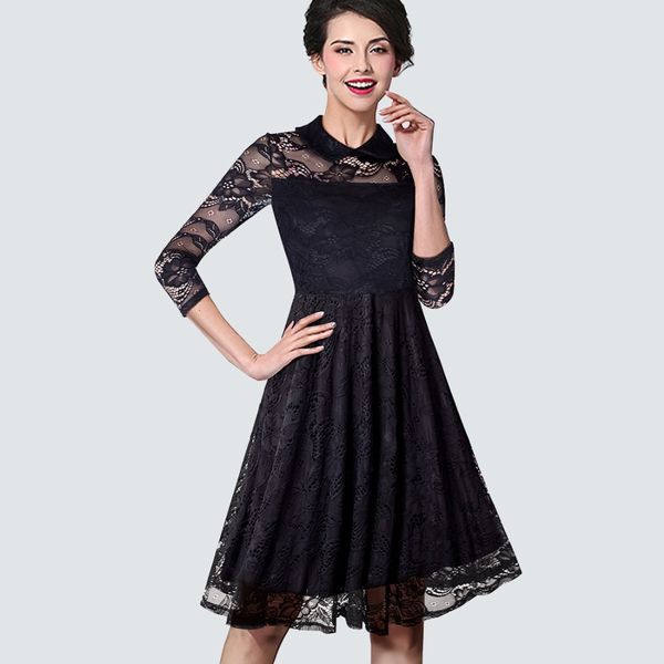 dresses women vintage black lace peter pan collar spring party ladies elegant three quarter sleeve a-line ha030, Black;gray
dresses women vintage black lace peter pan collar spring party ladies elegant three quarter sleeve a-line ha030, Black;gray