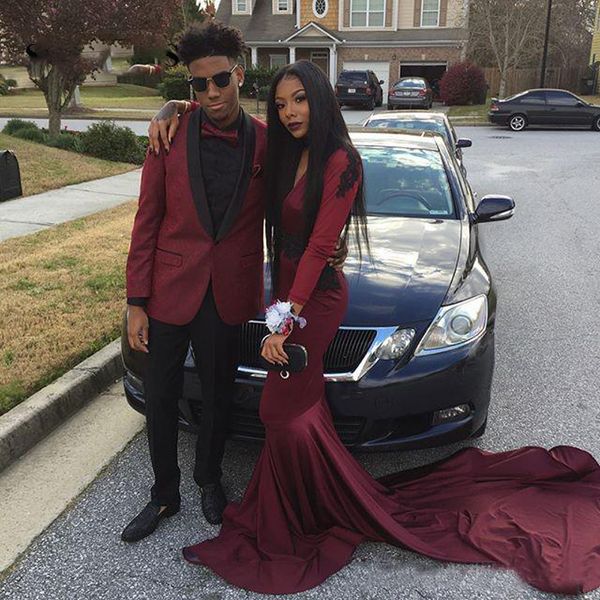 african deep v neck long sleeves mermaid evening dresses with appliques sweep train satin special occasion prom gowns, Black;red
african deep v neck long sleeves mermaid evening dresses with appliques sweep train satin special occasion prom gowns, Black;red