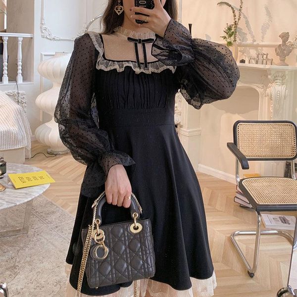 black lolita gothic dress women lace chiffon kawaii mini casual long sleeve japan style party 2021 women's autumn dresses, Black;gray
black lolita gothic dress women lace chiffon kawaii mini casual long sleeve japan style party 2021 women's autumn dresses, Black;gray