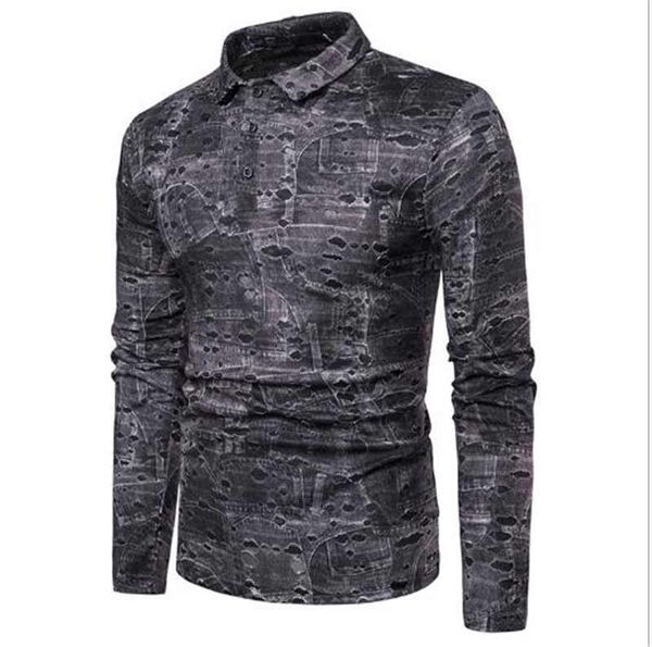 men's contract color designer hole suit fit clothing mens long sleeve patchwork casuak polos, White;black
men's contract color designer hole suit fit clothing mens long sleeve patchwork casuak polos, White;black