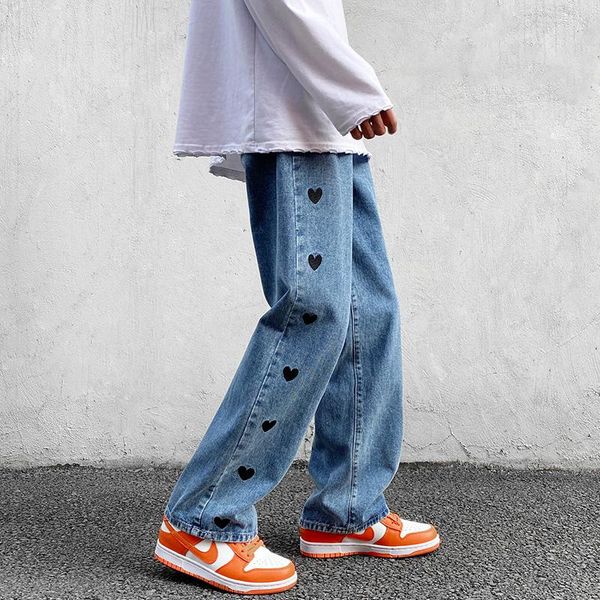 men's straight pants love printing jeans fashion blue/black casual biker denim loose trousers -2xl
men's straight pants love printing jeans fashion blue/black casual biker denim loose trousers -2xl