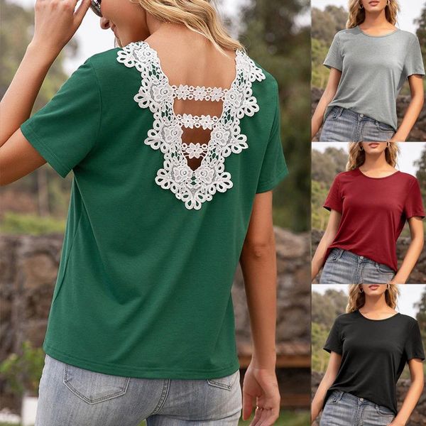 women's t-shirt solid colour t-shirts fashion lace stitching o-neck oversized casual short sleeve ropa mujer, White
women's t-shirt solid colour t-shirts fashion lace stitching o-neck oversized casual short sleeve ropa mujer, White