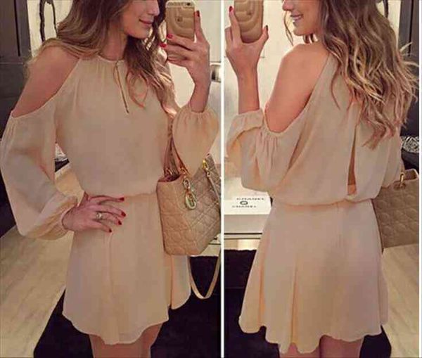 long sleeves casual women dresses off shoulder chiffon party evening club wear short mini dress, Black;gray
long sleeves casual women dresses off shoulder chiffon party evening club wear short mini dress, Black;gray
