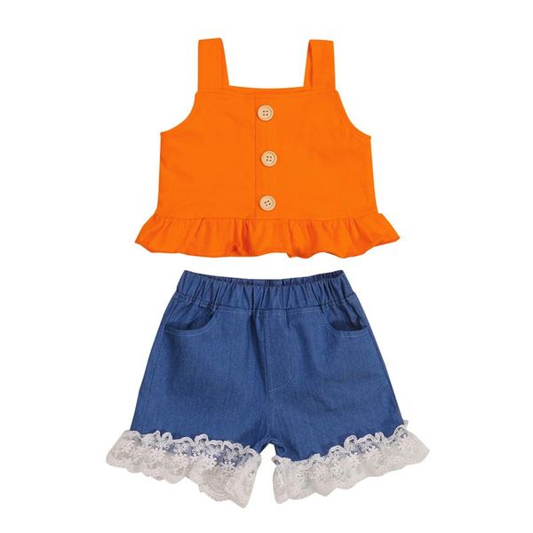 clothing sets 2pcs sweet style little girls outfit set summer solid color flouncing hem sleeveless suspender + lace edge denim shorts, White
clothing sets 2pcs sweet style little girls outfit set summer solid color flouncing hem sleeveless suspender + lace edge denim shorts, White